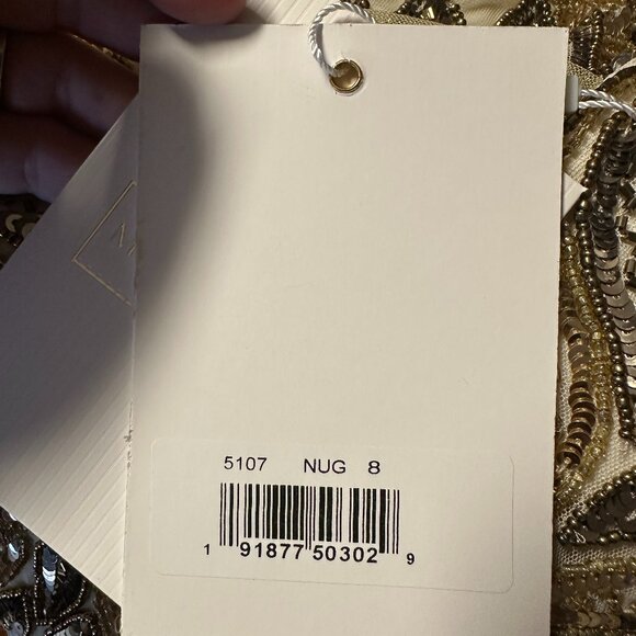 NWT Mac Duggal Embellished Leaf Evening Gown 8 Nude Gold #8259 - Picture 6 of 10